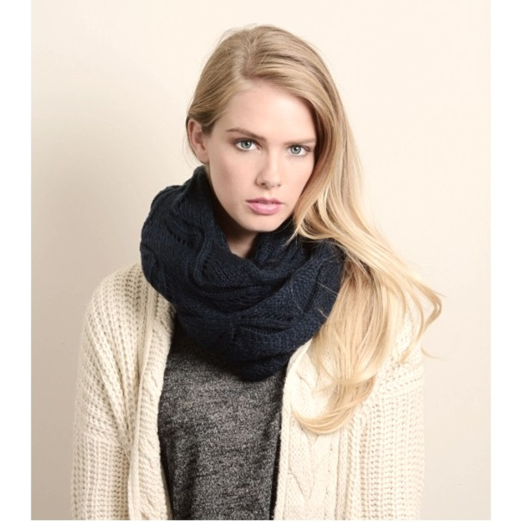 Sale 10/$15 - Pointelle Knit Crochet Openwork Infinity Scarf Snood In Navy